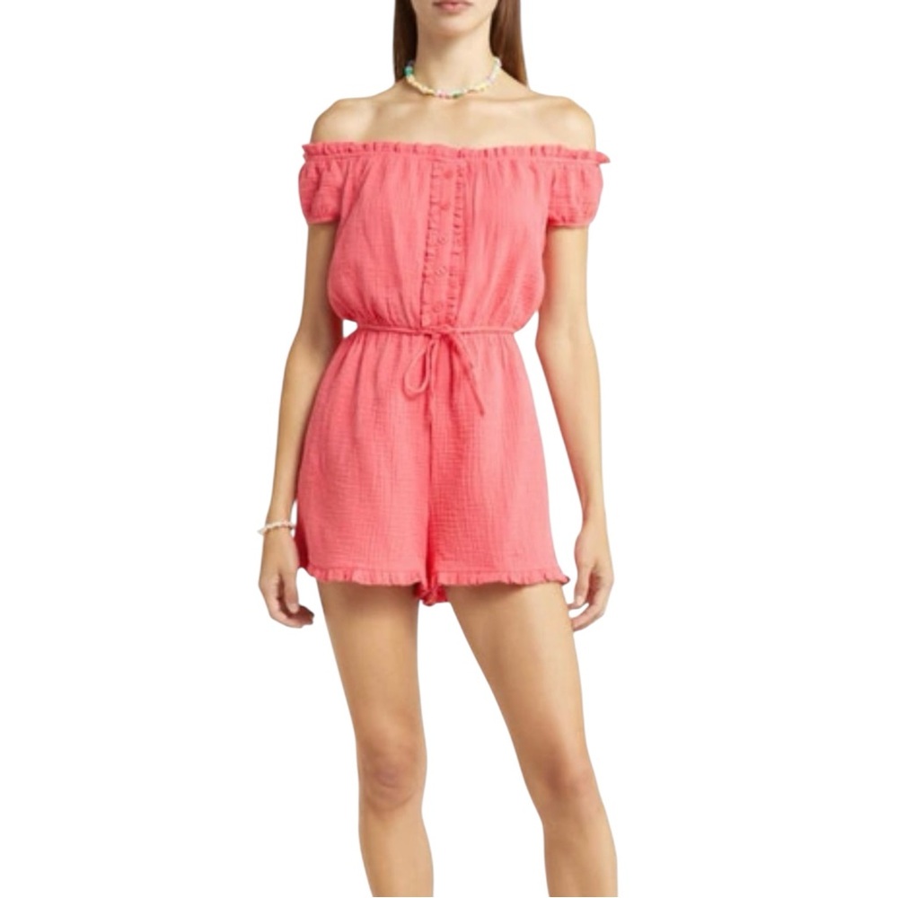 BP Nordstrom NWT Large Pink Ribbon Cotton Off The Shoulder Short Romper
